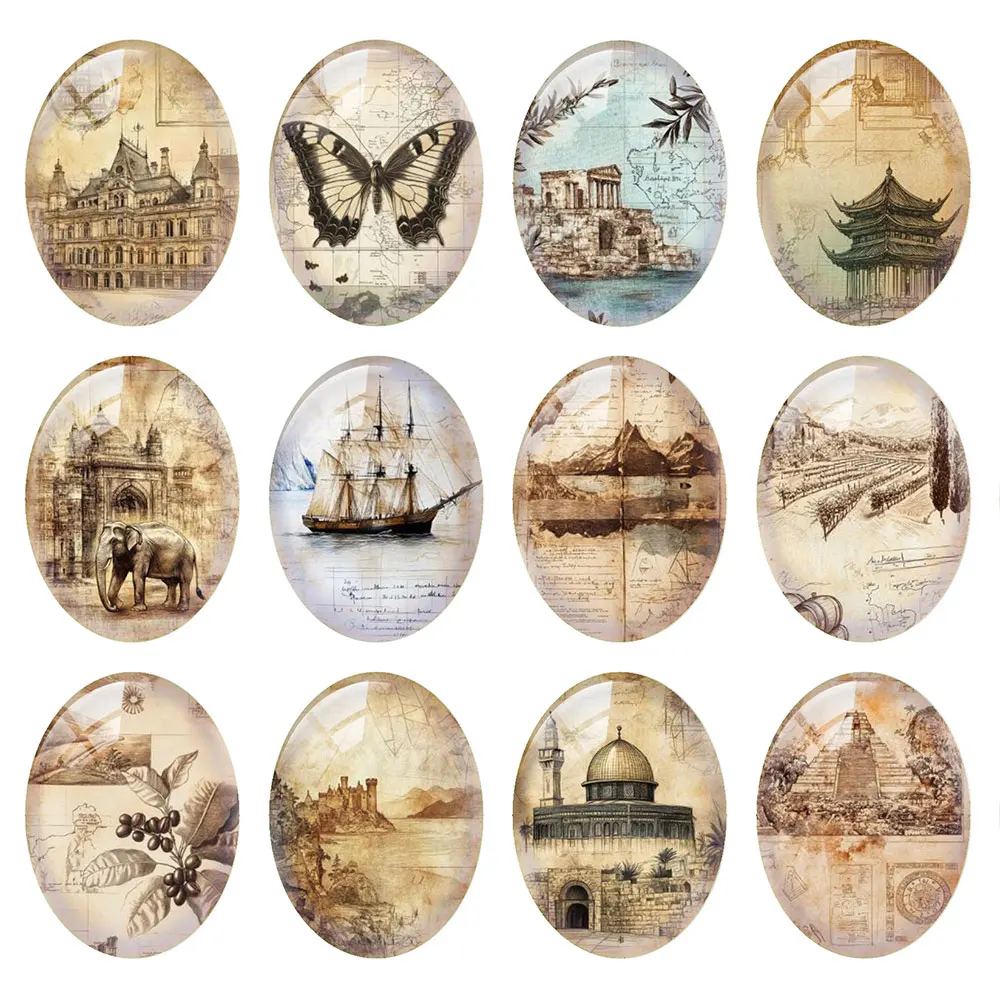 Random Mixed Round/Oval/Square World Travel Landmark Map Photo Glass Cabochon Flatback Demo Cameo For Diy Jewelry Making