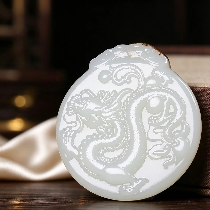 Natural Suet White Outer Mongolian Material White Jade Dragon Pendant Men and Women Dragon Travel The World