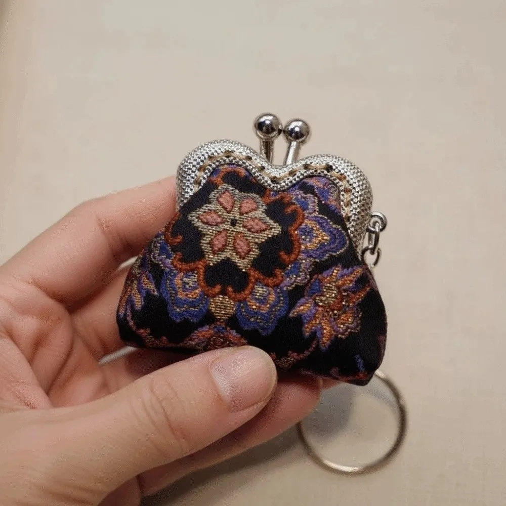 Embroidered Brocade Coin Purse Anti-lost Small Pocket Cotton Mini Pouch Portable Chinese Style Key Ring Packet Accessories