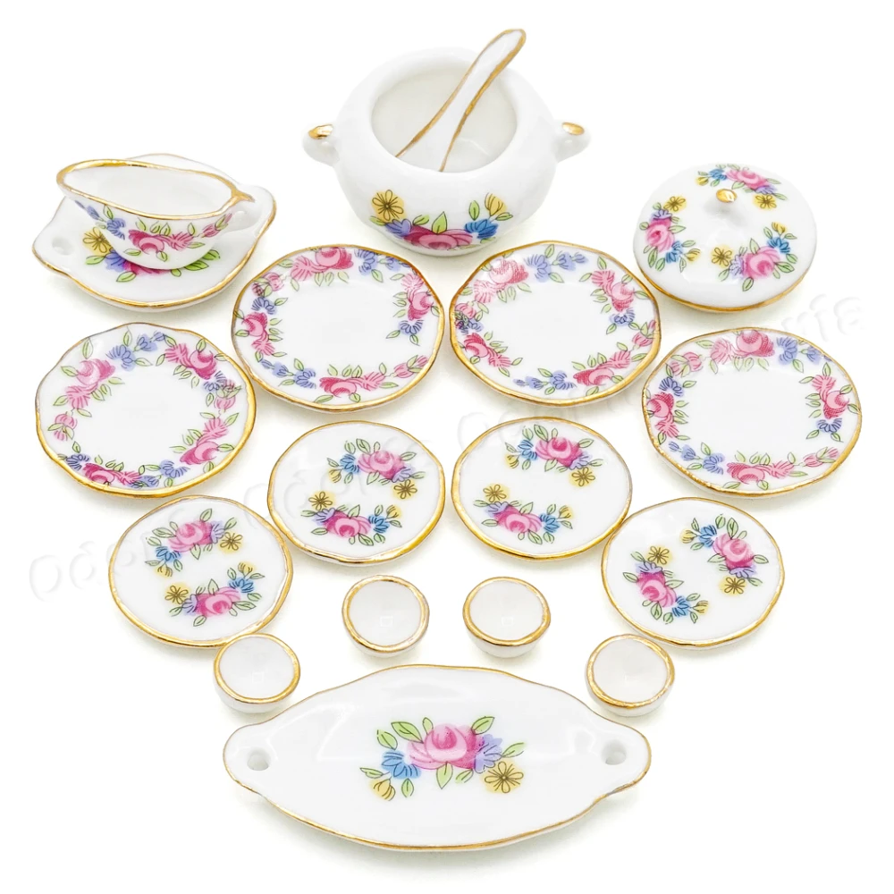 Odoria 1:12 Miniature 17PCS Porcelain Tableware 6 Styles Tea Cup Teapot Teaware Kettle Kitchen Set Dollhouse Accessories Decor