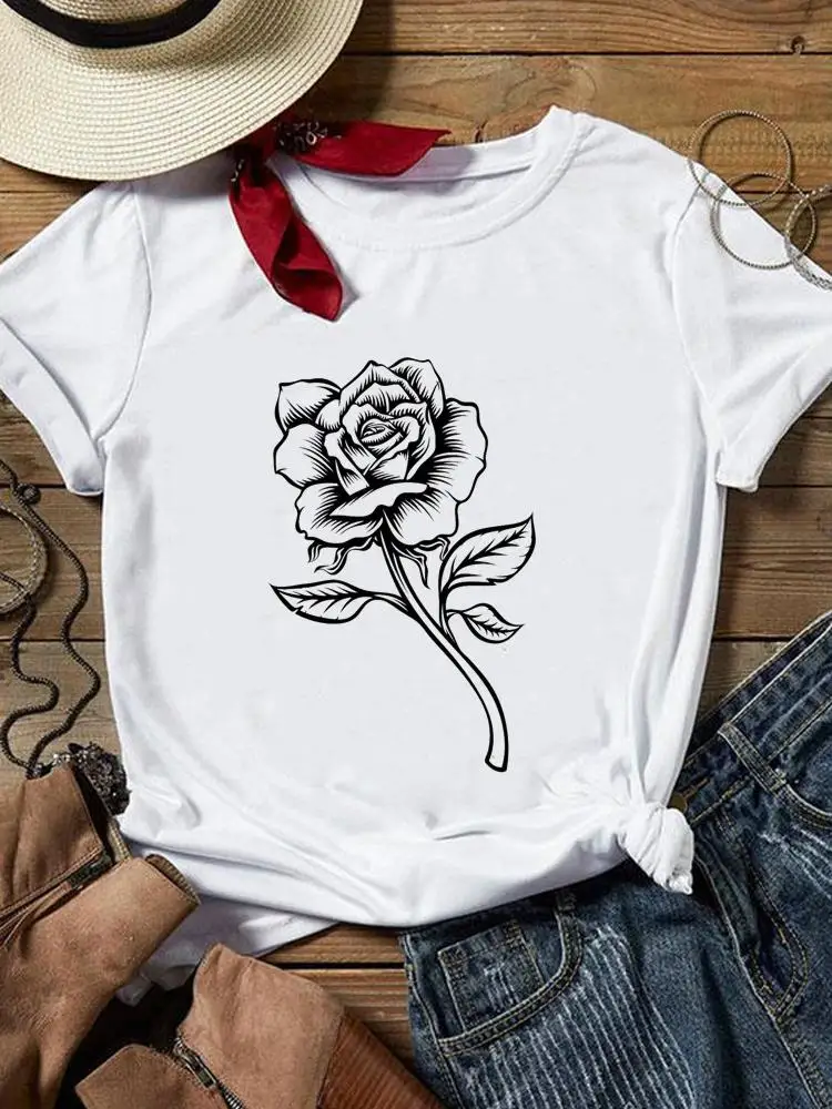 Blume Schöne Trend 90s Mode Gedruckt Frauen Kleidung Sommer Kurzarm T T Weibliche Casual Kleidung Grafik T-shirts