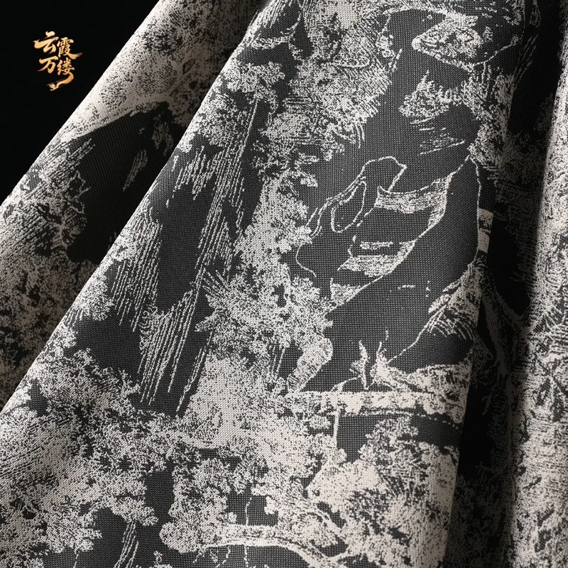 Chinese-style pine forest jacquard satin fabric dress cheongsam and Hanfu style clothing designer