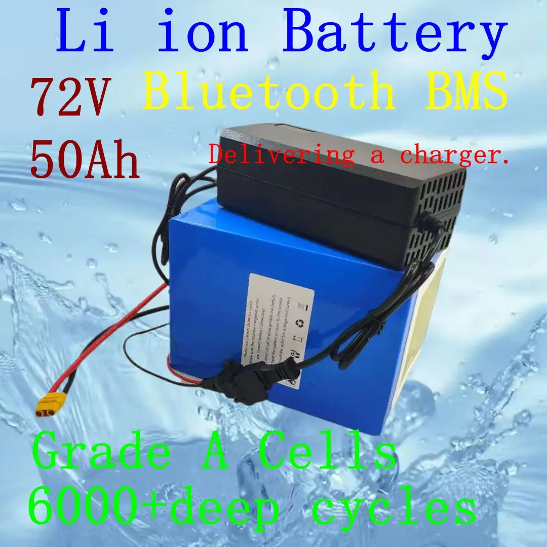 72V 50Ah Lithium Ion with Bluetooth APP BMS for 5000W 10KW Bicycle Scooter Bike Motorcycle Forklift Crane Truck +10A Charger