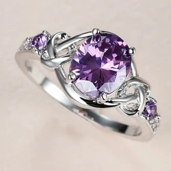 Huitan Oval Purple Cubic Zirconia Women Rings Wedding Anniversary Party Unique Accessories for Lady Fancy Gift Fashion Jewelry