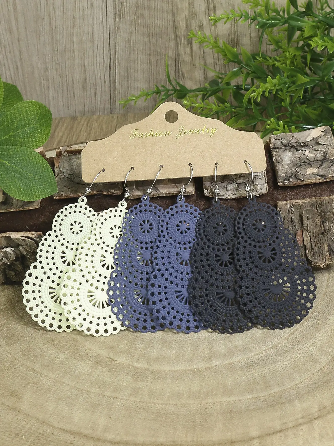 3 Pairs الملونة هندسية الجوف إسقاط أقراط للنساء عطلة البوهيمي المجوهرات التي يرجع تاريخها هدية