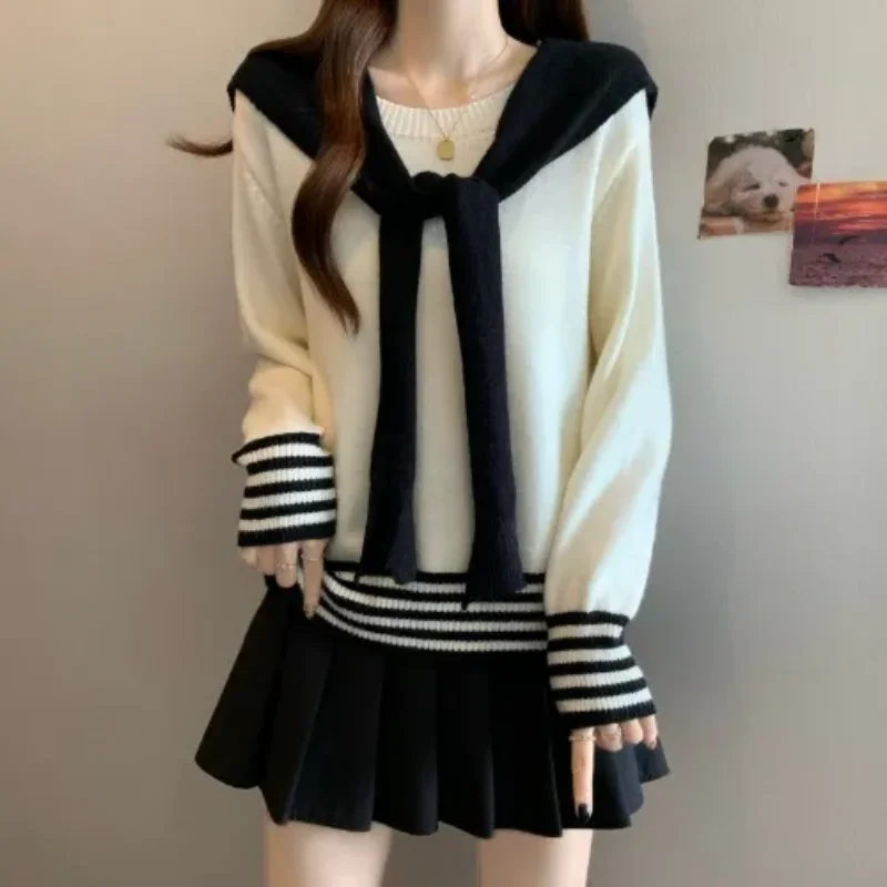 Women's Spring Autumn 2025 French Light Luxury Tops Shawl Long Sleeve Knitted Sweater