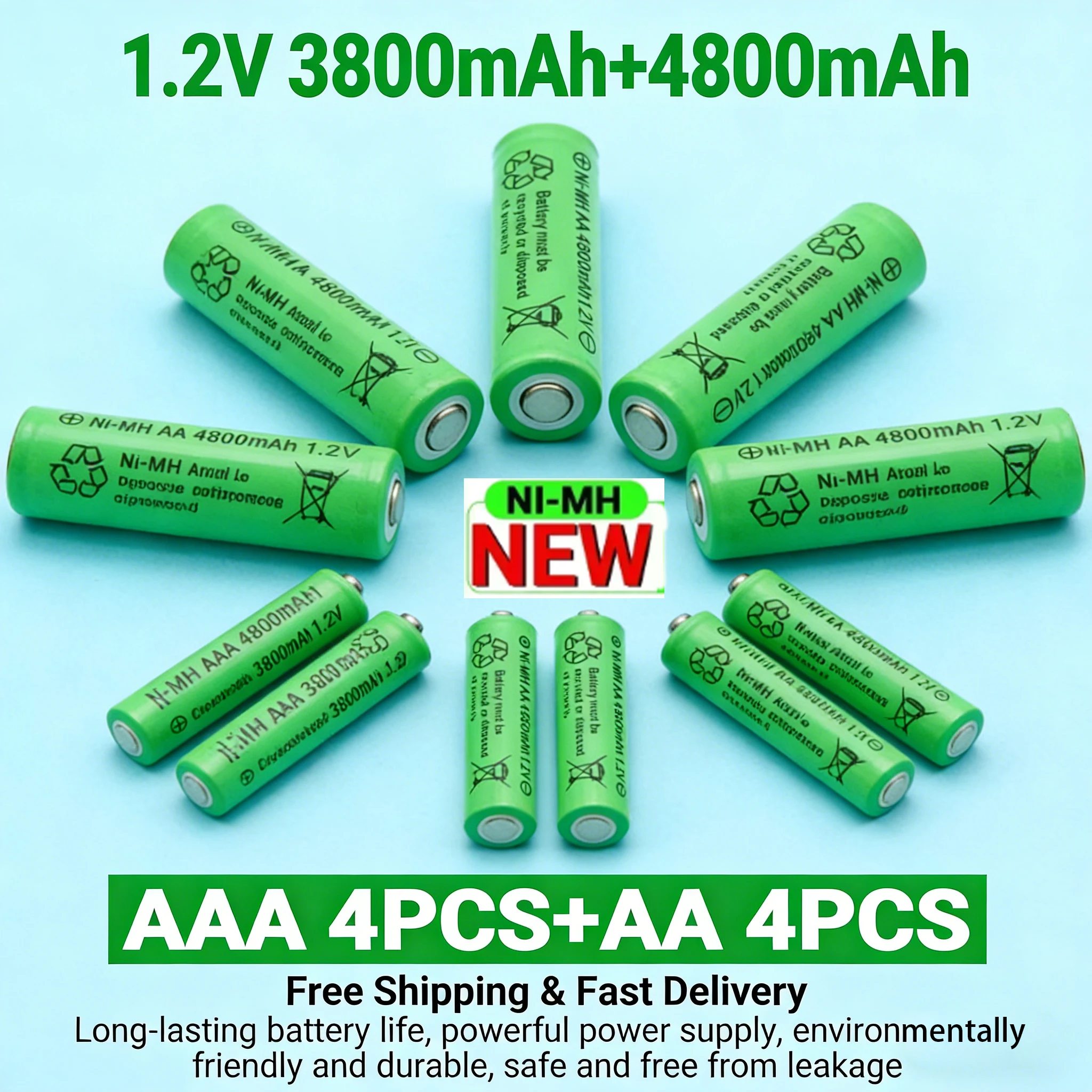 

1.2V Ni-MH Rechargeable Battery Set AA 4800mAh + AAA 3800mAh With USB Charger High Capacity Cells for RC Toys Remote Mouse