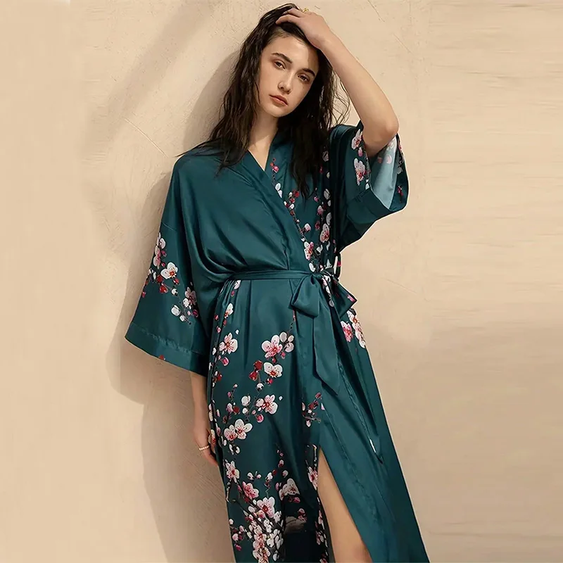 

Европейская и американская весенне-летняя верхняя одежда в стиле ретро, модная куртка-кардиган средней длины с принтом, осенне-зимний сексуальный халат на шнуровке, ночная рубашка, накидка