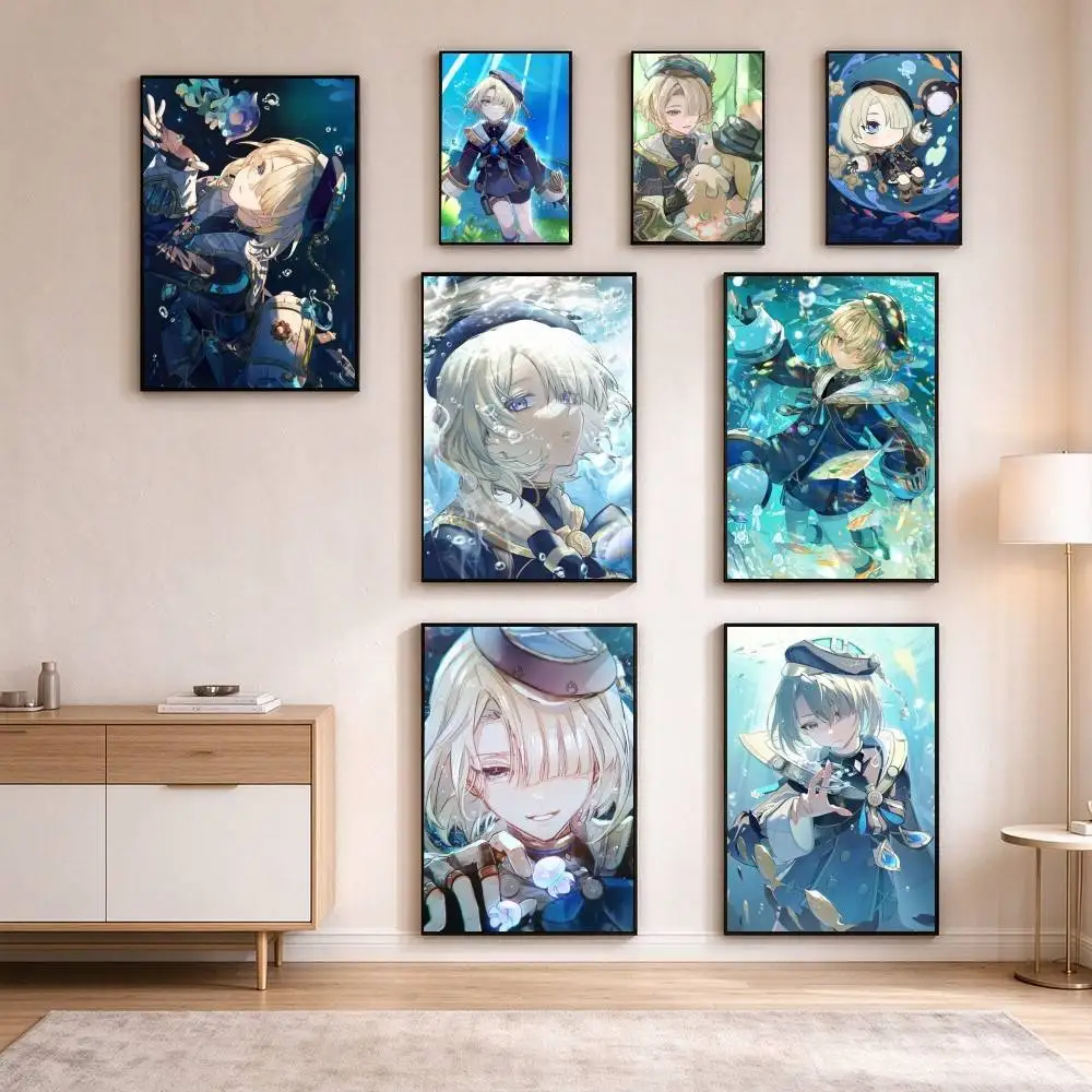 G-Game Genshin Impact Freminet  Poster Waterproof Wall Art Sticker For Bar Living Room Vintage Decor High Quality Print Gift