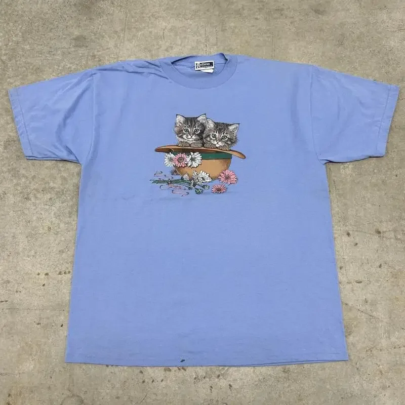 Vintage 90S Endless Designs Cat Flowers Nature T Shirt Purple Size X Large