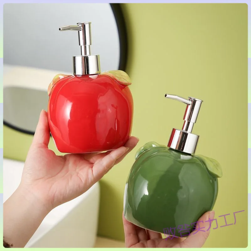 

500ML Apple Ceramic lotion Bottle Ceramic Press Bottle Toilet Wash Shampoo Shampoo Empty Split Bottle shampoo dispense