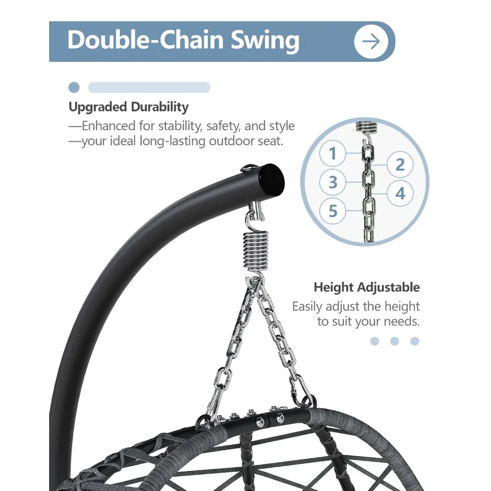 

Hanging Egg Chair with Stand, Outdoor Indoor Rattan Wicker Egg Swing Chair with Cushion, Heavy Duty Patio Hammock, Customized