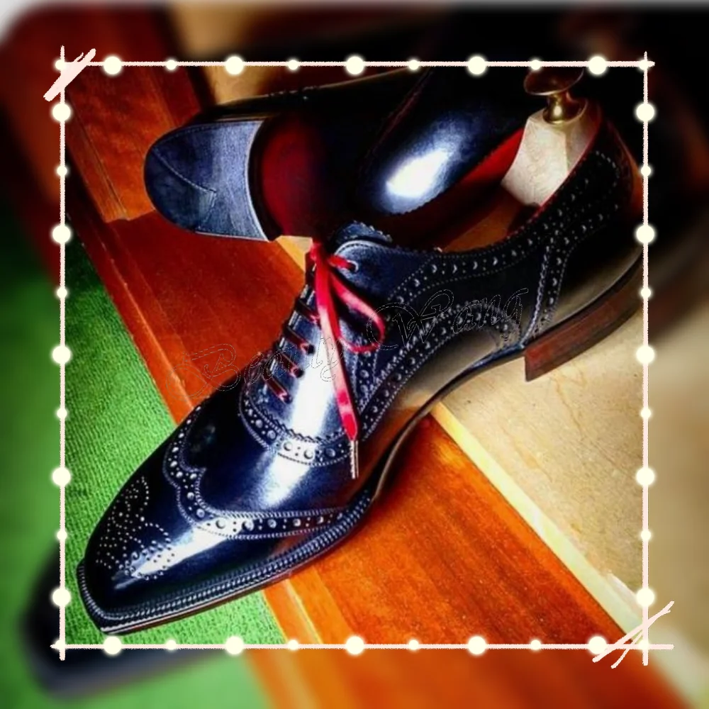 Black Sewing Red Lace up Men Dress Shoes Cross Tied Men's Dress Shoes Gentlemen Slip on Party Shoes Big Size 47 Sprig Autumn