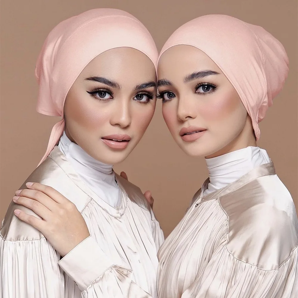 Muslim New Modal Color Tin Lining Elastic Elastic Tie Bottom Cap Tie Rope Cover Head Solid Color Scarf Adjustable