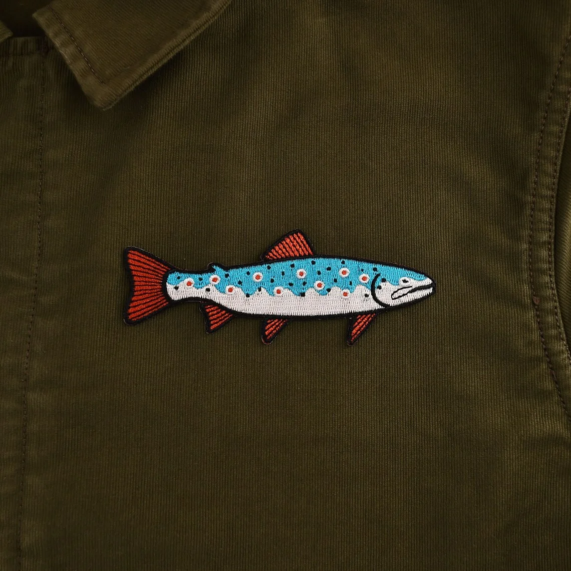 Blue Trout Embroidery Patches on Clothes Jackets Wildlife Brown Trout Flyfishing River Trout Nature Animal Embroidered Patch DIY