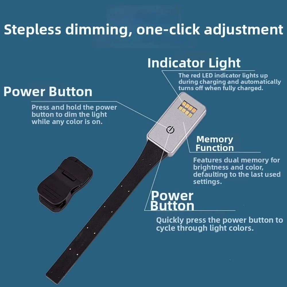 USB Rechargeable LED Reading Light Stepless Dimming Easy Clip Book Clip Light 3-Level Night Reading Lamp for XTEINK X3/X4