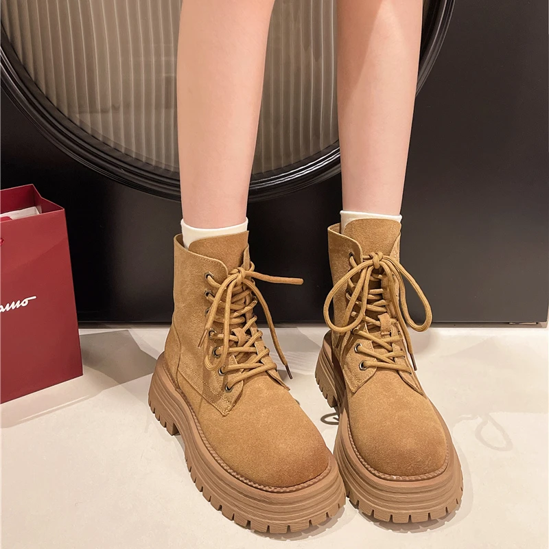 

Boots Women New 2024 Autumn Shoes Lolita Cowboy Rock Mid-Calf Lace-Up Lolita Boots Women's Low Shoes Boots-Women Mid-Calf Rock