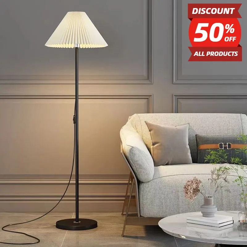 

Nordic Pleated Paper Lampshade Floor Lamp Living Room Sofa Standing Lamp Study Bedroom Vertical Table Lighting Led