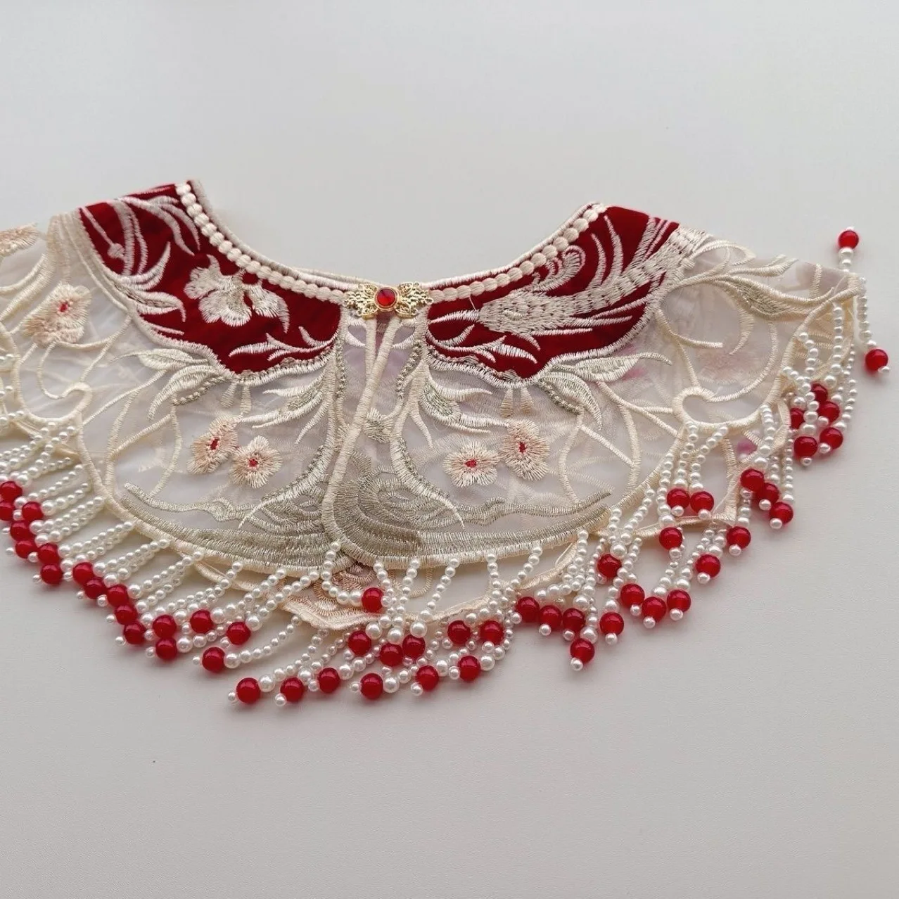 Hans Style Embroidery Mesh Shawl Wedding Elegant Bride Dress Plastic Pearls Tassel Cape Cloud Shoulder Decoration Wraps  Scarf