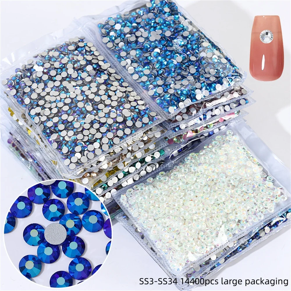 Wholesale SS3-SS30 14400pcs Bulk Glass Flatback Crystals AB Nail Rhinestones  Gems For DIY Craft Art Decoration