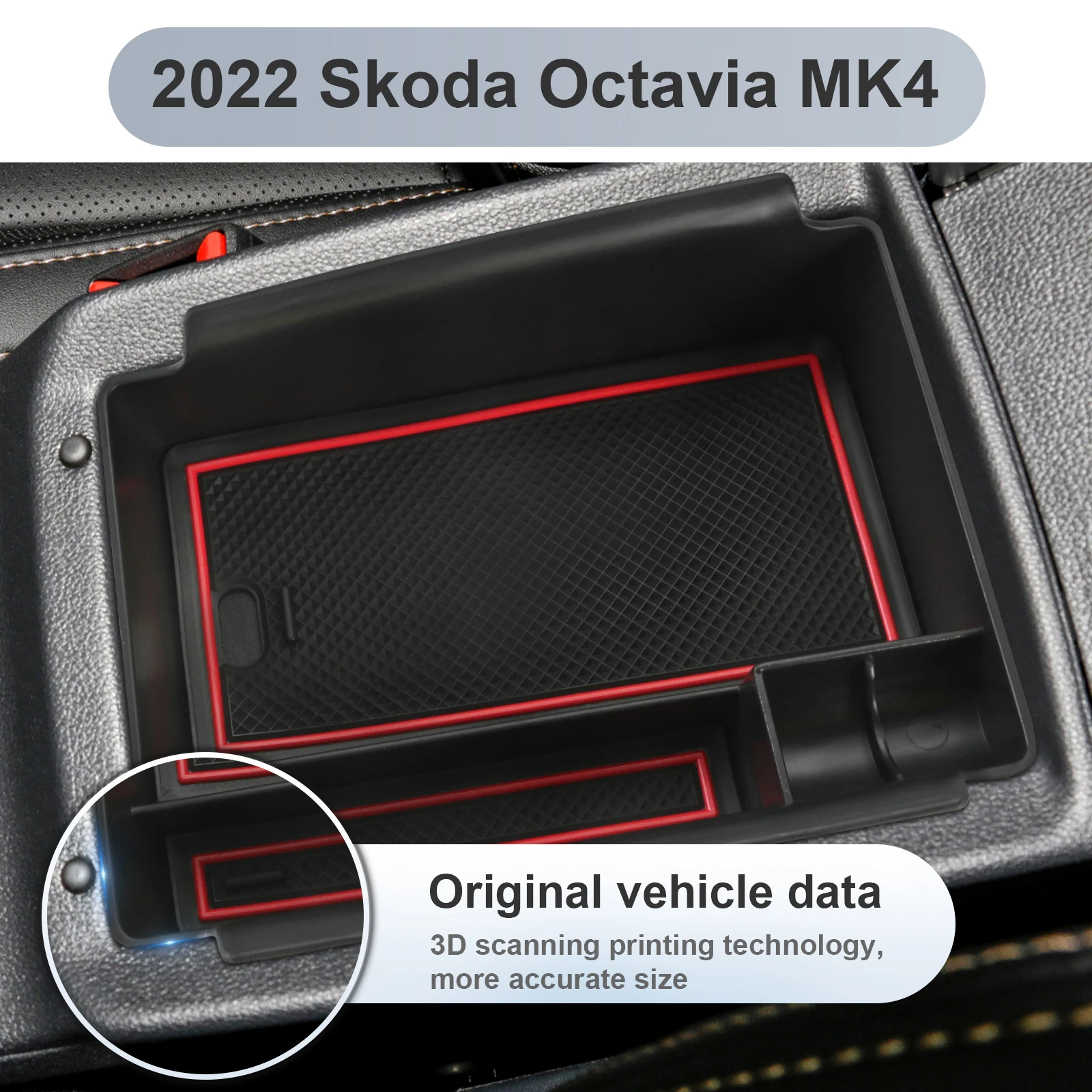 RUIYA für Skoda Octavia Mk4 2020-2026 Auto Armlehne Box Storage Central Control Container Auto Innenraum Octavia Mk4 Zubehör 2023 – Detail 2
