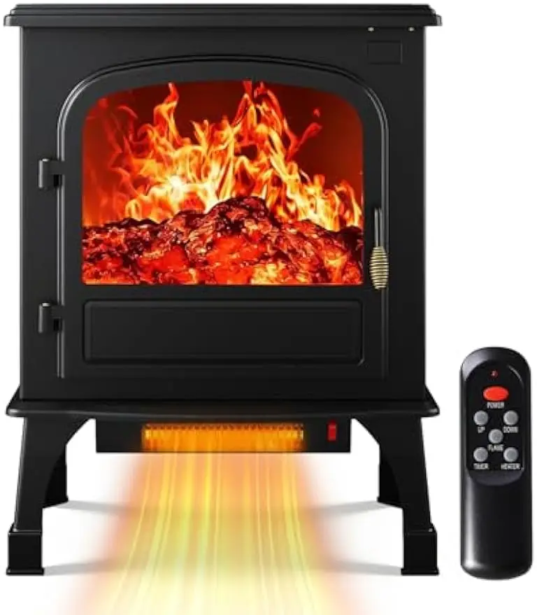 

26" Freestanding Electric Fireplace with Remote, Timer, Infrared Heater, 3D Flame Effect for Indoor Use