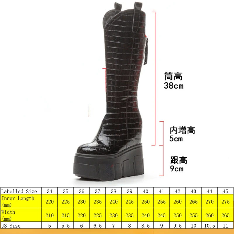 Fujin 14cm 2024 Patent Microfiber Leather Women Boots Spring Block Knee High Platform Wedge Fashion Autumn Booties Zipper Shoes