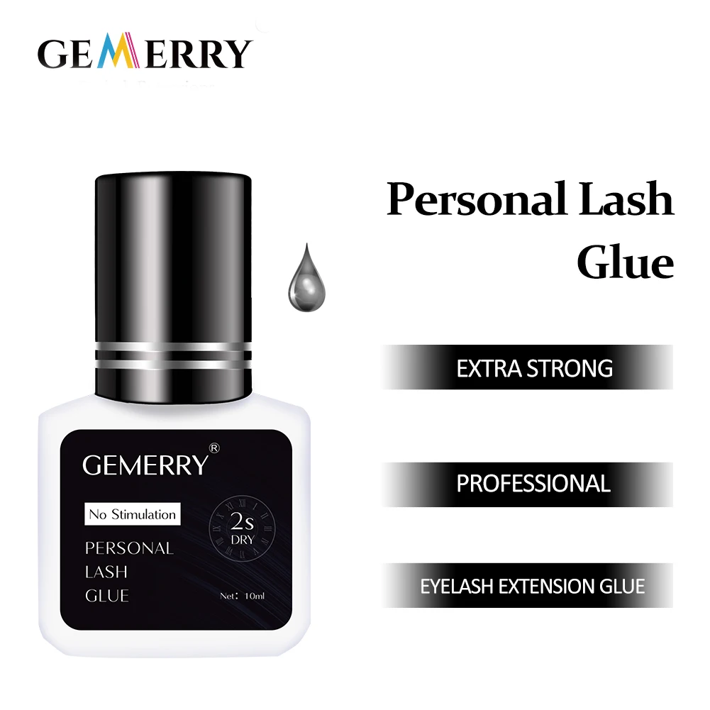 Gemerry-Colle d'extension de cils noire personnelle, colle de cils, séchage rapide 2s, adhésif de bain, perturbé, non irritant, inodore