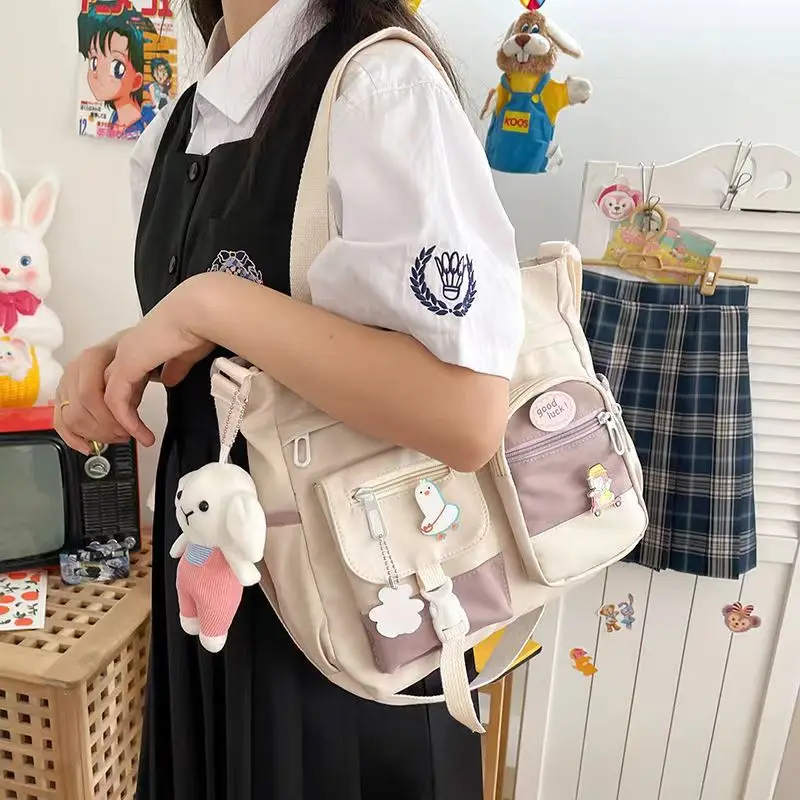 Fashion Women Canvas Handbags Shoulder Bag Japanese Students Nylon Crossbody School Bags for Girls Solid Oxford Messenger Bag