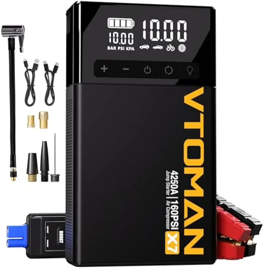 

4250A Jump Starter with Air Compressor, 160PSI Tire Inflator for Trucks & SUVs, 12V Portable Booster Pack