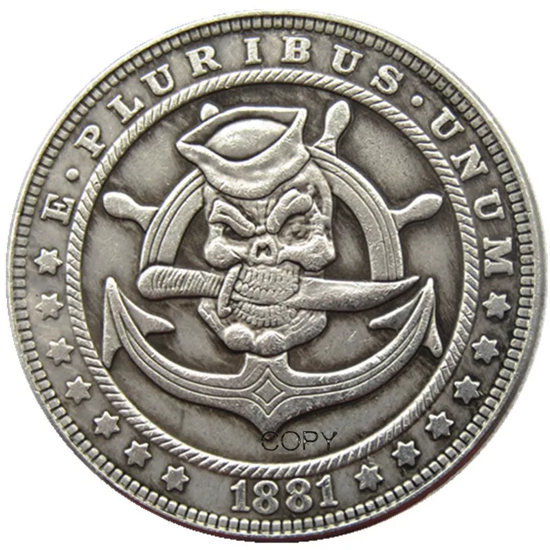 HB(127)Hobo USA 1881 Morgan Dollar skull zombie skeleton Silver Plated Copy Coins