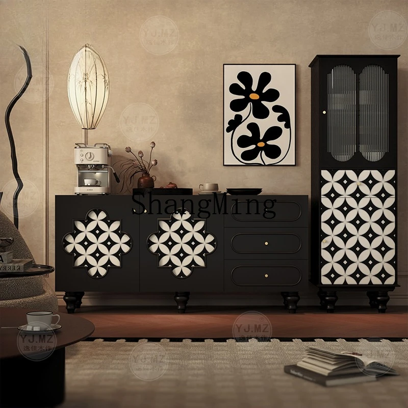 

CL retro style integrated black and white dining side cabinet householdagainst the wall floor side multi-functional wine cabinet