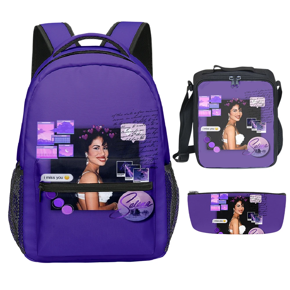 Popular Novelty Cute Selena Quintanilla 3D Print 3pcs/Set Student School Bags Laptop Backpack Crossbody Lunch bag Pencil Case