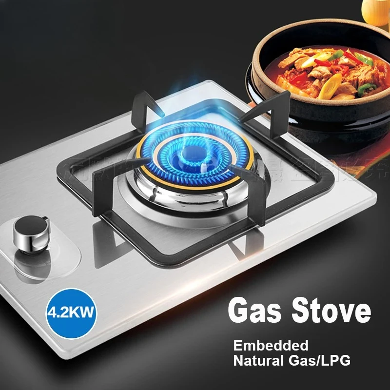 4.2 KW Gas Stove High Quality Home Single Wok Burner Stainless Steel Table Stove for Kitchen Embedded Natural