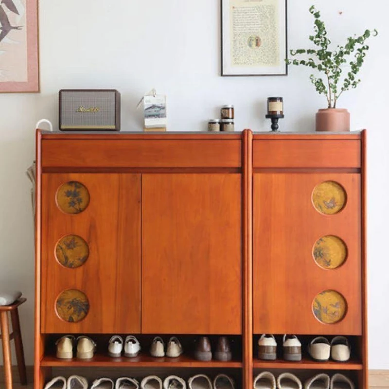 Solid wood shoe cabinet fragrant cloud yarn small apartment household entrance cabinet large capacity