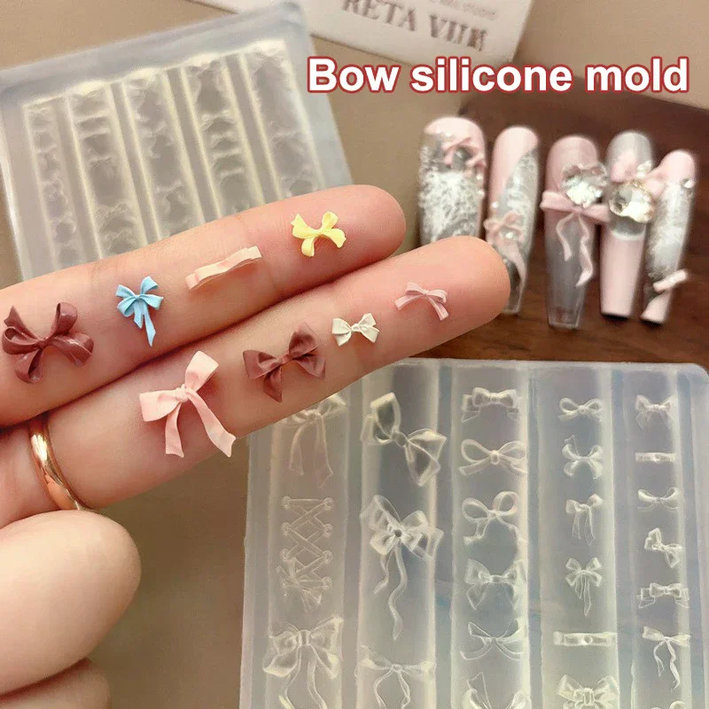 Molde em forma de laço de fita 3d, estênceis de estampagem, esmalte em gel uv, molde de escultura em silicone, design diy, decorações de charme de unh