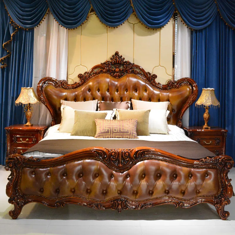 King Size Marriage Bed European Aesthetic Wood Lounge Double Bed Modern Luxury Camas Y Muebles Dormitorio Home Furniture