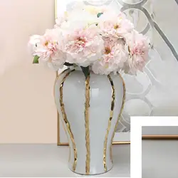 Ceramic Vase Chinese Style Porcelain Ginger Jar Temple Jar Vase with Lid for Office Floral Arrangement Desk Weddings Livingroom