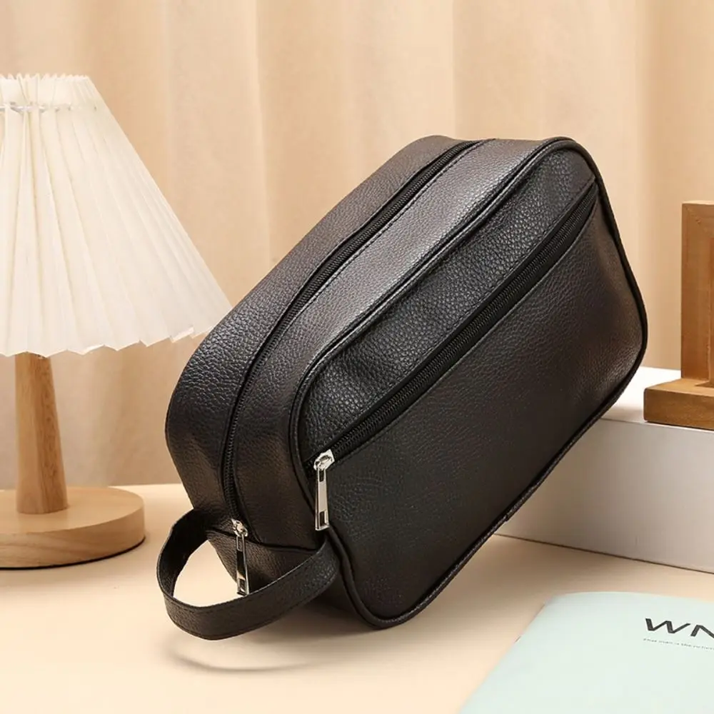 New Large Capacity Men Cosmetic Bag PU Leather Cosmetics Organizer Zipper Makeup Bags Travel Storage Pouch Toiletry Bag