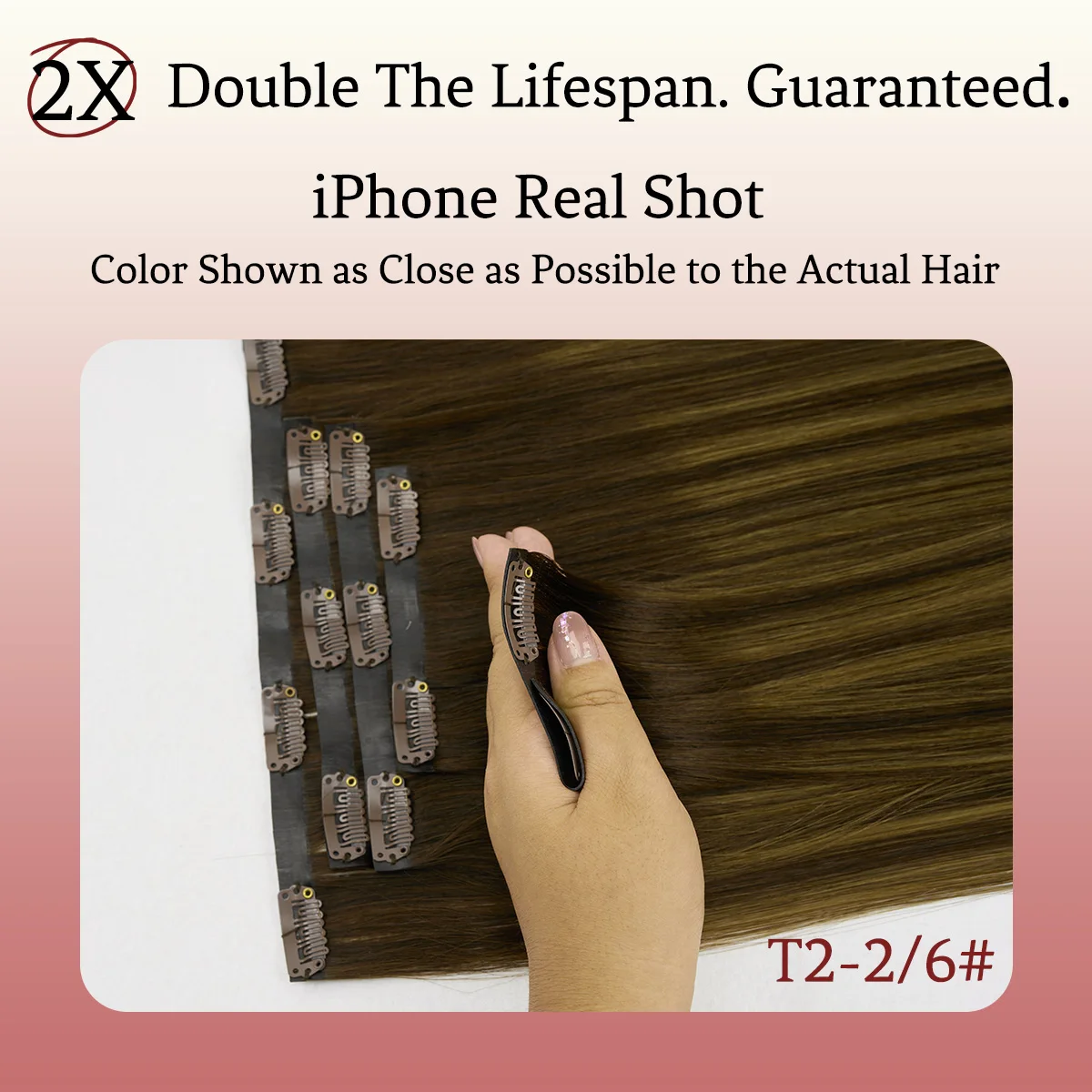 LOVELINE مزدوجة تعادل Balayage مستقيم سلس كليب في وصلات الشعر البشري غير مرئية بولي Clip-Ins لينة رقيقة لحمة شعر ريمي #3