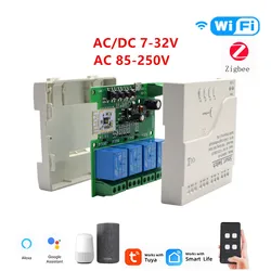 4CH Wifi Zigbee Smart Home Motor Controller AC DC 12V 24V 220V RF433 Remote 4 canali Inching relè a impulsi per Alexa Google Tuya