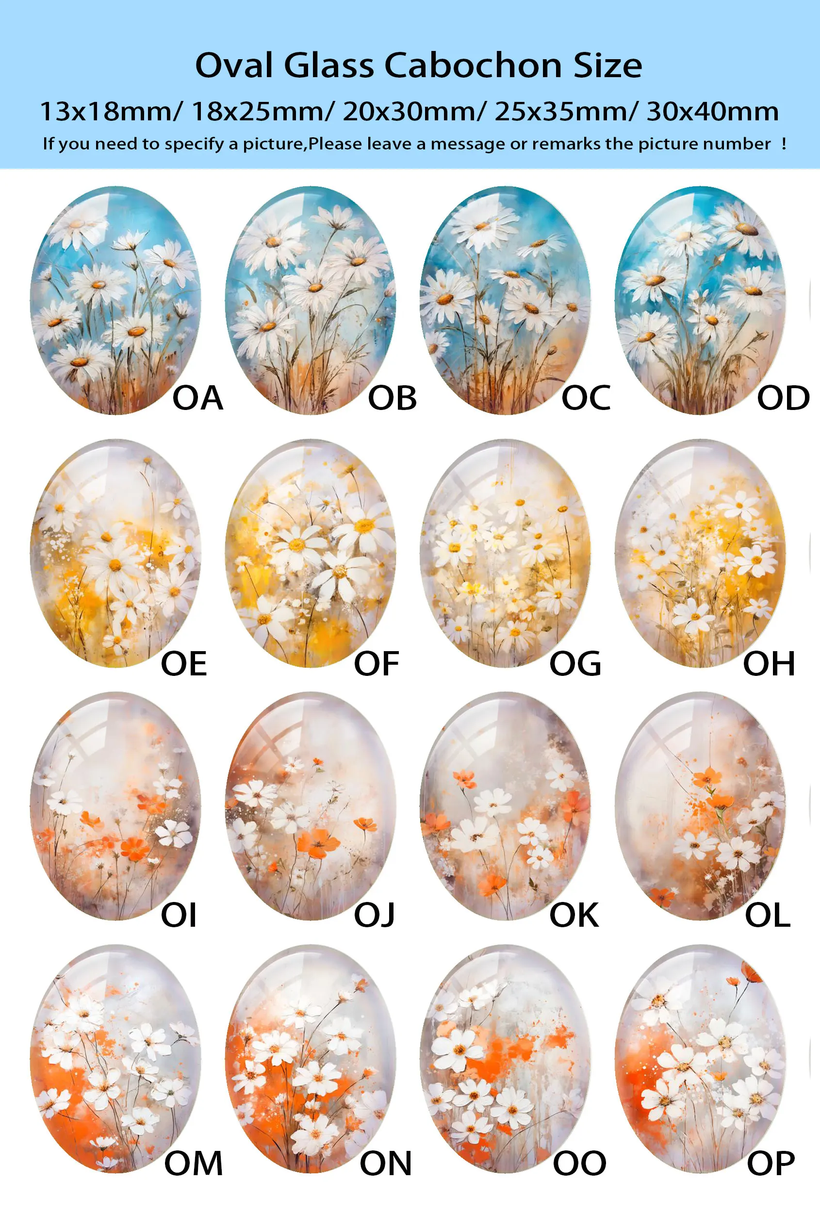 Random Mixed Round/Oval/Square Chrysanthemum Wild Gesar Flower Photo Glass Cabochon Flatback Demo Cameo For Diy Jewelry Making view 6