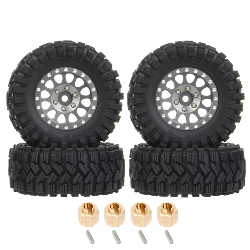 4Pcs 62X24mm 1.2 Inch Metal Beadlock Wheel Rim Tire Set for 1/18 1/24 RC Crawler Car Axial SCX24 AX24 TRX4M FCX24,4