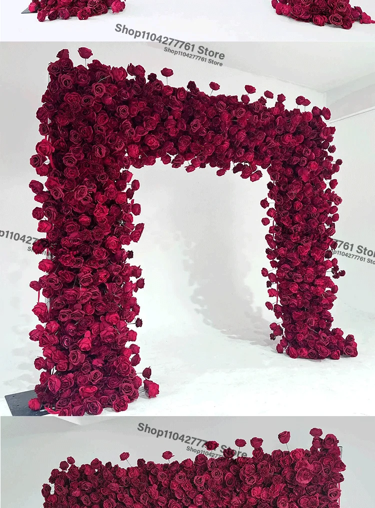 5D Luxuriöse Weiß/Rot-Burgunder Rosenblumenreihe Dekoration Hochzeits-Hintergrundrahmen Bogen Blumenarrangement Schaufensterdekoration Eventzubehör – Detail 7