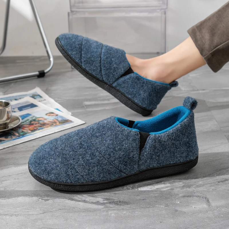 Crestar-Zapatillas de casa de invierno para hombre, suaves y cálidas, zapatos planos esponjosos de algodón para el hogar, zapatos antideslizantes para interiores y exteriores con espuma viscoelástica