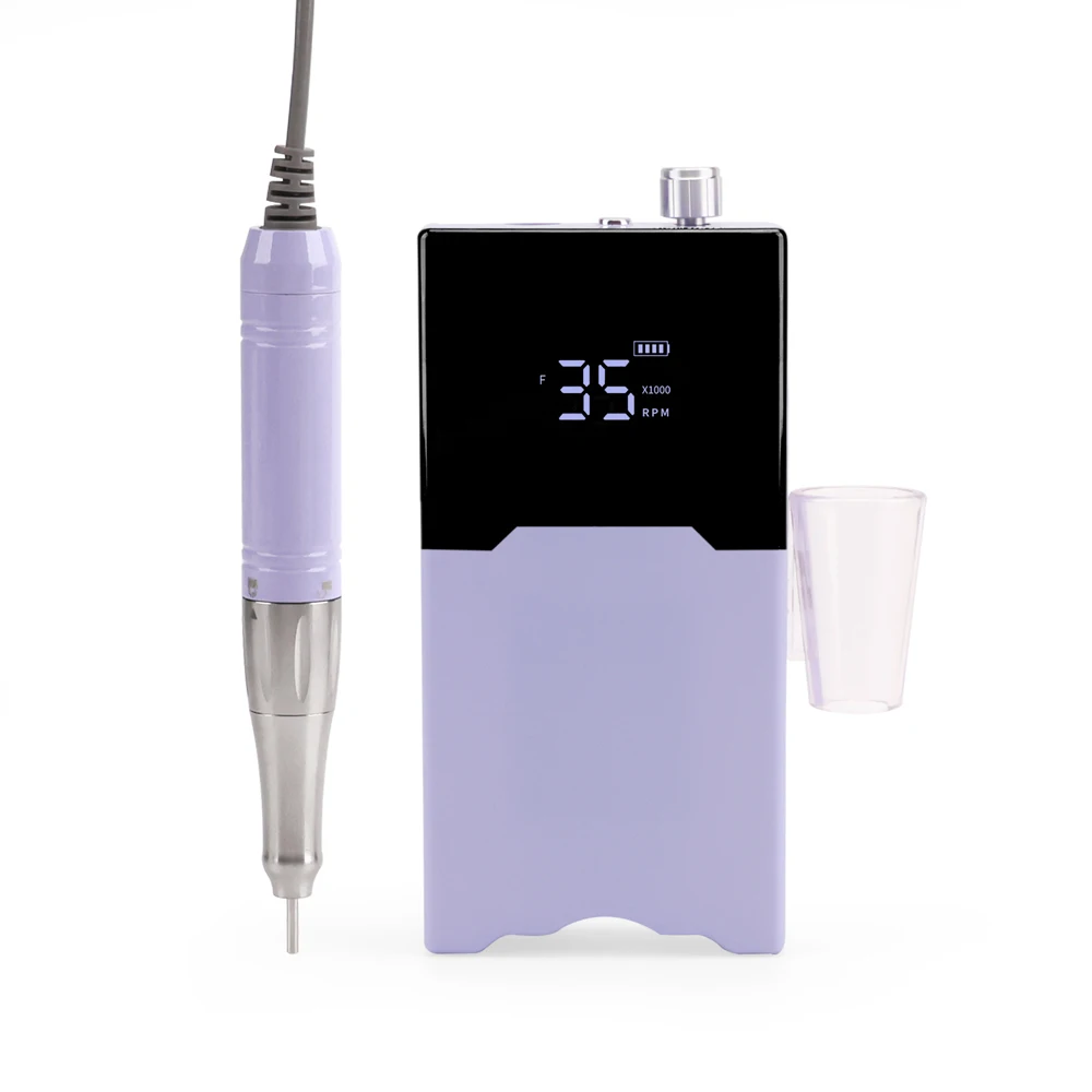 เครื่องเจียรเล็บไร้สายแบบพกพา รุ่นใหม่ ความเร็ว 35000 รอบต่อนาที ชาร์จซ้ำได้ น้ำหนักเบา กำลังไฟ 65 วัตต์ ตัวเครื่องบางเฉียบ พร้อมฐานตั้งโต๊ะ