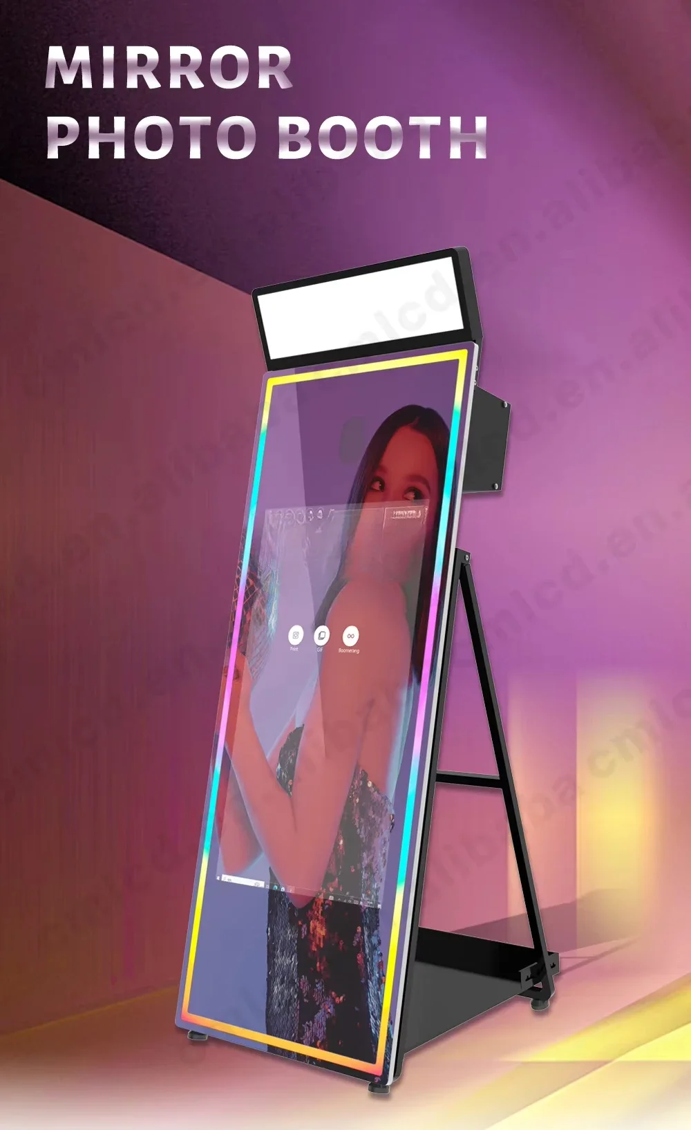 Magic Mirror Photo Booth: Stylish selfie mirror with touchscreen and Light Emitting Diode frame