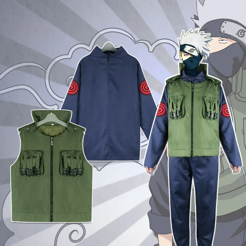 Naruto Kakashi uniform cos suit Shinobu Asma animation character suit cosplay suit Comic Con green vest performance