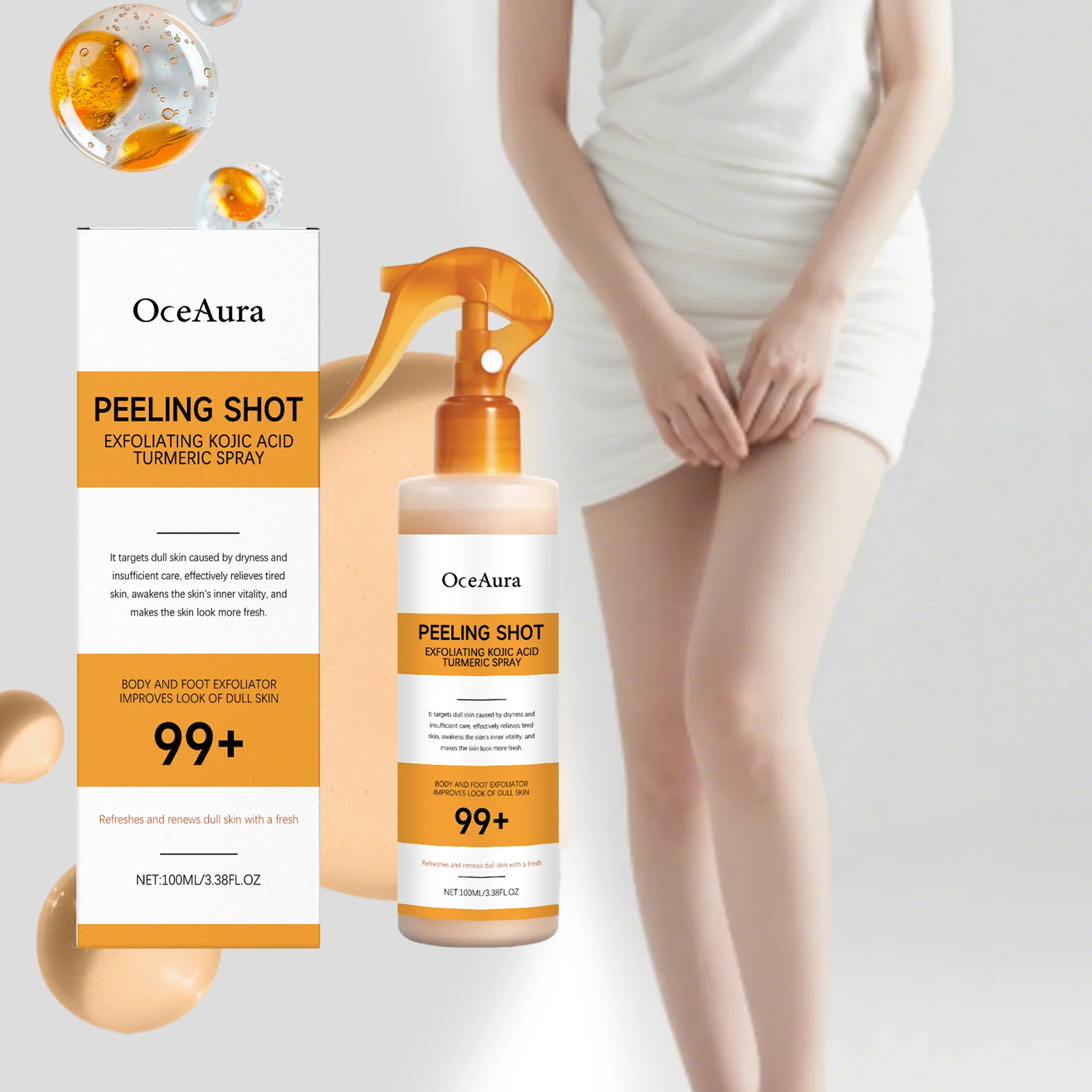 Kojic Acid & Turmeric Body Exfoliating Spray Brightening Dark Spots & Smoothing Rough Skin Gentle Chemical Peel for Back Chest