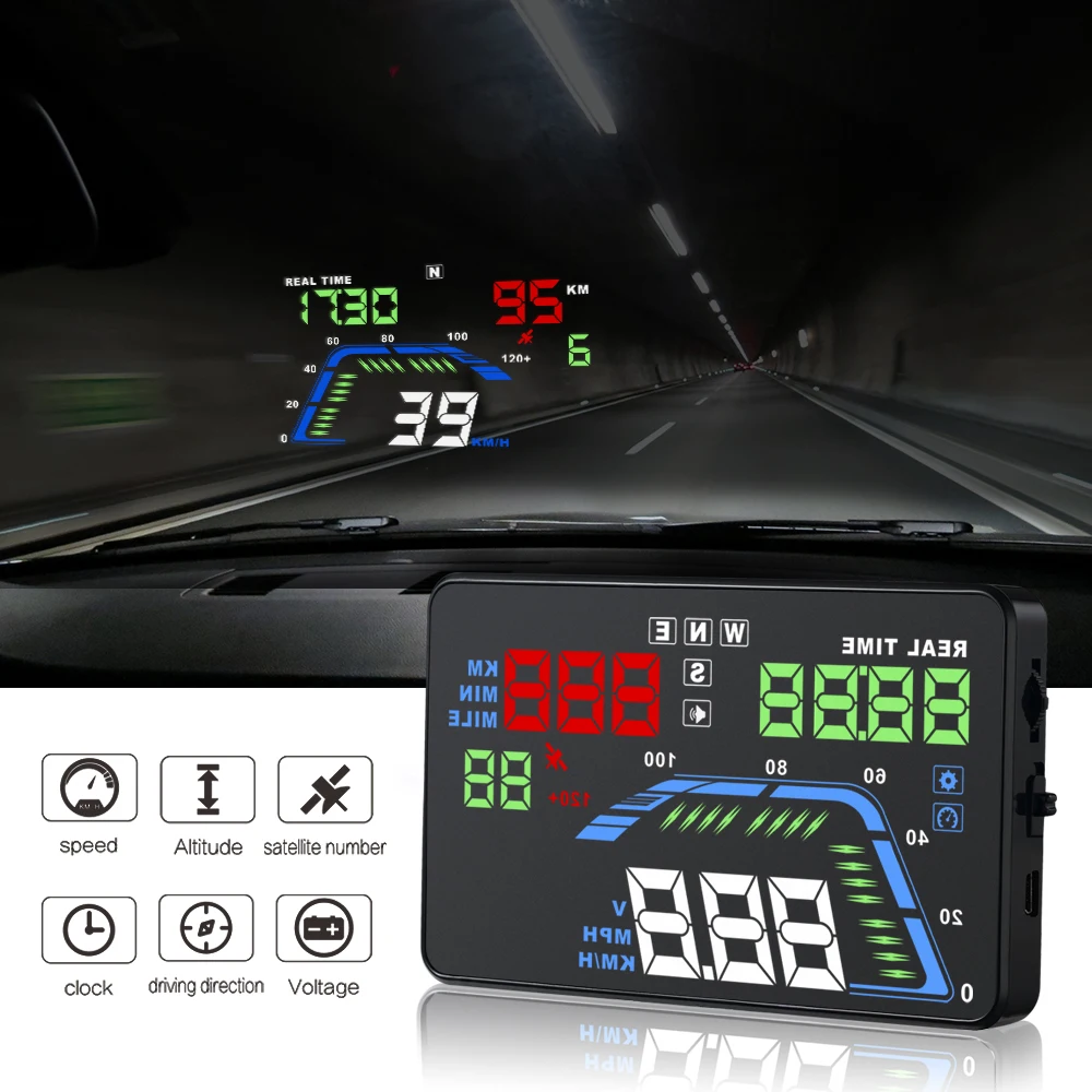 Multi-Function  4inch colourful GPS Car HUD Q7 Model Speedometer Display for all 12V & 24V Vehicles non-destructive installation